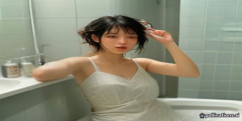 미지근한 물로 머리를 헹구는 욕실 장면